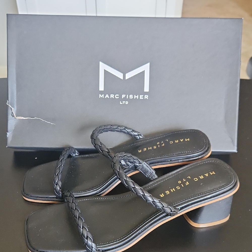 Marc Fisher Black Braided Heeled Sandals